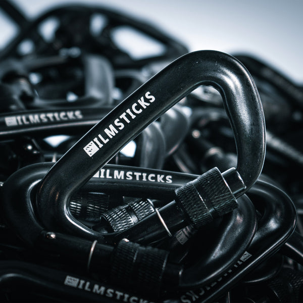 Filmsticks Carabiner D-Clip, Aluminum Alloy in Charcoal Black with Screw Closure – Pack of 5