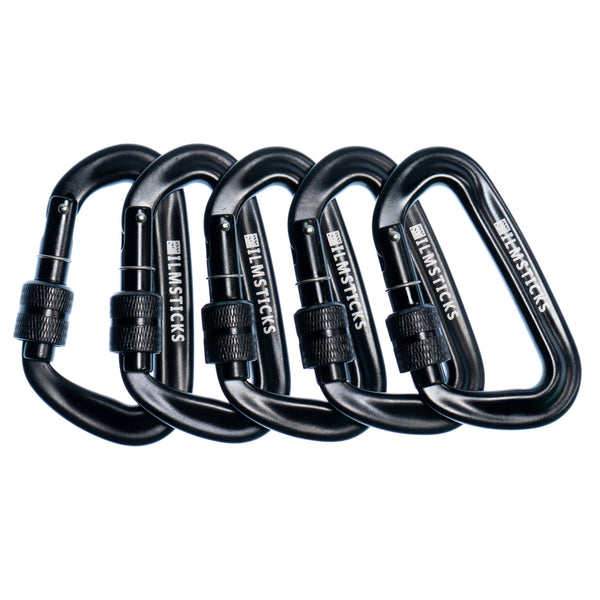 Filmsticks Carabiner D-Clip, Aluminum Alloy in Charcoal Black with Screw Closure – Pack of 5
