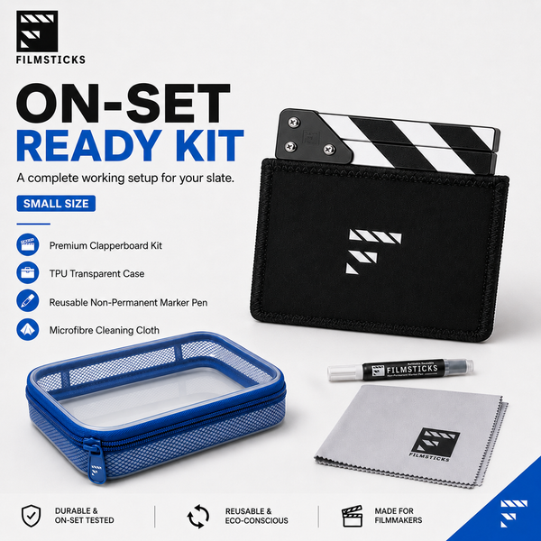 SMALL On-Set Ready Kit – Premium Clapperboard, Storage Case, Marker & Cleaning Cloth
