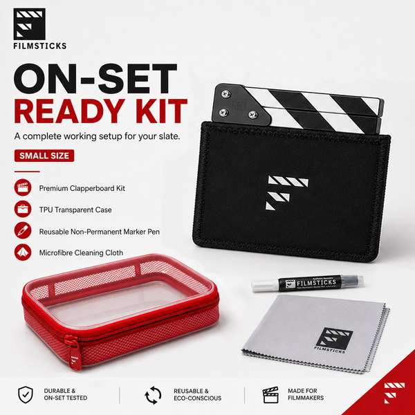 SMALL On-Set Ready Kit – Premium Clapperboard, Storage Case, Marker & Cleaning Cloth