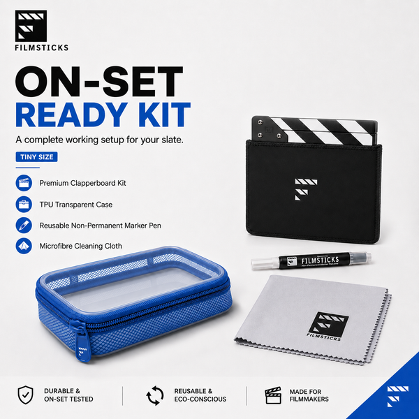 TINY On-Set Ready Kit – Premium Clapperboard, Storage Case, Marker & Cleaning Cloth