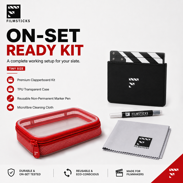 TINY On-Set Ready Kit – Premium Clapperboard, Storage Case, Marker & Cleaning Cloth